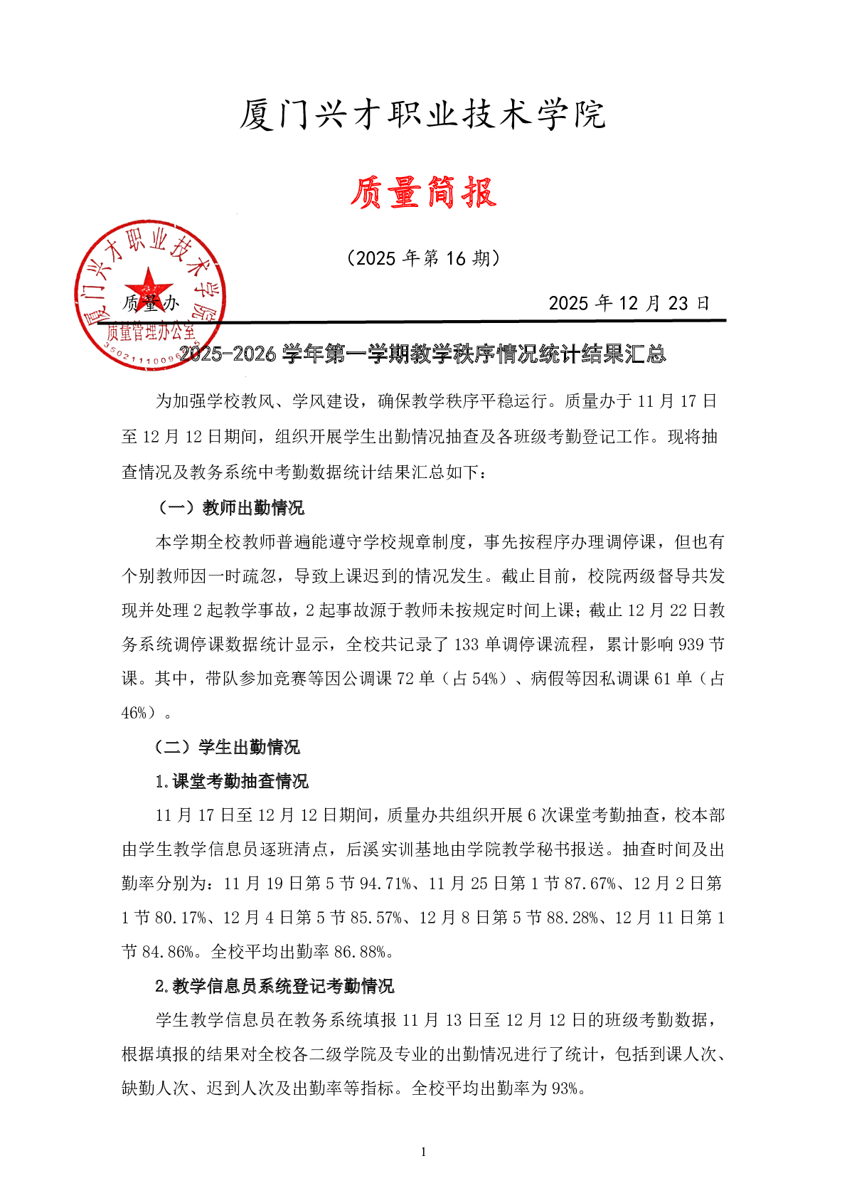 质量简报（2025年第16期）